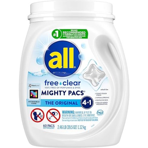 all Unit Dose Laundry Detergent, Mighty Pacs, Free Clear, 80 Count