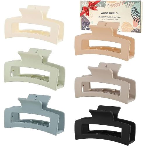 Auseibeely 6 Pack Square Claw Clips, Hair Clip for Women Girls, 3.5" Medium Non-slip Hair Clips, Rectangular Claw Clip,Strong Hold Matte Jaw Claws for Thin/Medium, Christmas Gifts