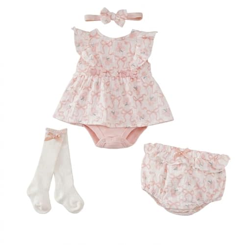 Infant Baby Girl Bodysuit Dress Summer Outfits Clothes | With High Socks,Headband and Bloomer Shorts,Soft Breathable Stretchy Cotton,Snap Closure,Parties,Park Picnics,Vacation