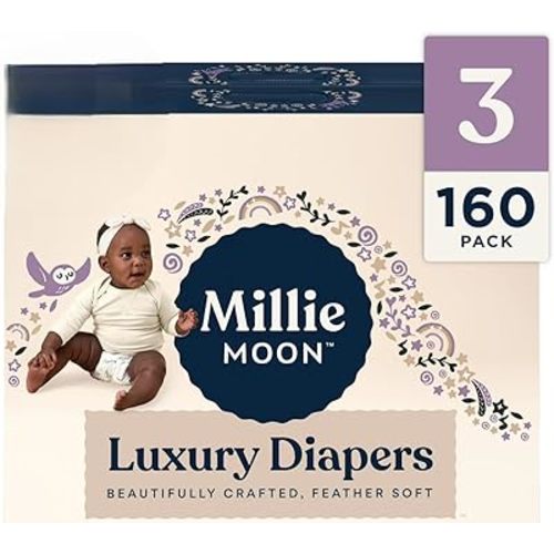 Millie Moon Luxury Disposable Baby Diapers Size 3 I 160 Count I, Ultra Soft Comfort, Absorbent Core for Day & Night Use, Wetness Indicator, Gentle Materials, Secure Fit
