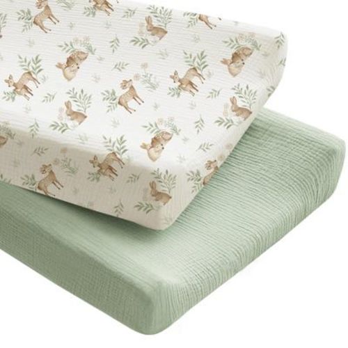 LISM 2 Pack Changing Pad Covers Cotton Nursery Diaper Changing Pad Sheets, Woodland+Sage