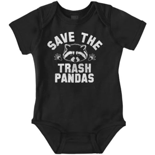 Brisco Brands Save Trash Pandas Funny Raccoon Pun Baby Romper Boys or Girls