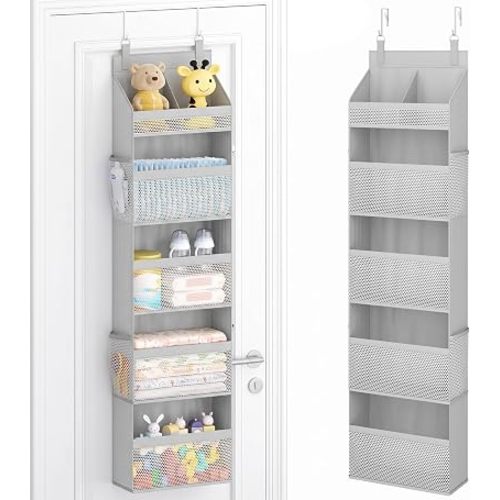 Lifewit 5 Tier Over the Door Organizer, Diaper Hanging Storage, Light Gray