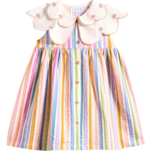 Kids' Rainbow Stripe Frill Collar Dress, 12-18M