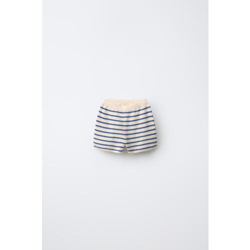 KNIT STRIPED SHORTS - Ecru / Blue | ZARA United States