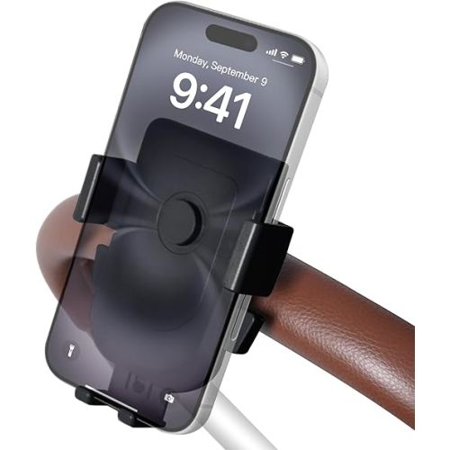 Baby Stroller Phone Holder, Bike Phone Holder, Shopping Cart, Motorcycle Phone Mount, Golf Cart, Push Cart, Treadmill, Universal- iPhone, Cell Phone Clamp (Black)