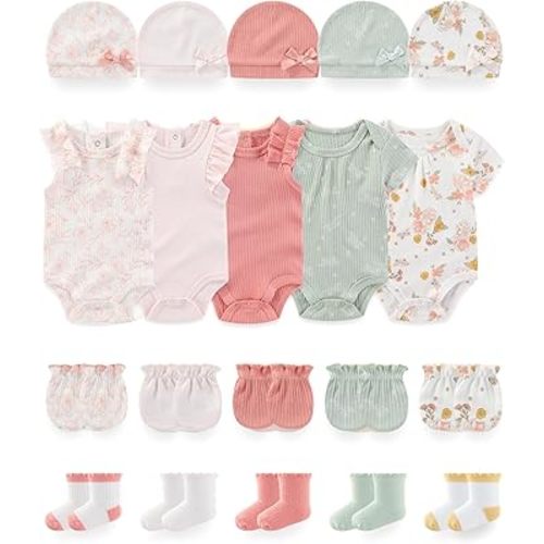 Baby Boy Girl Bodysuit Set 20-Piece Unisex Baby Clothes Outfit and Accessories