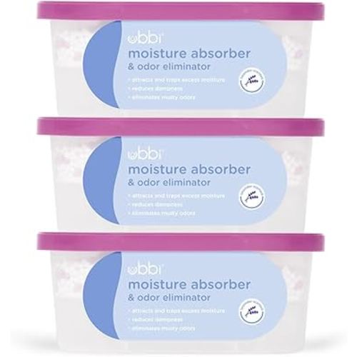 Ubbi Moisture Absorber and Odor Eliminator Tub, Attracts and Traps Excess Moisture, Reduce Dampness, Lavender Scented, 3 Pack