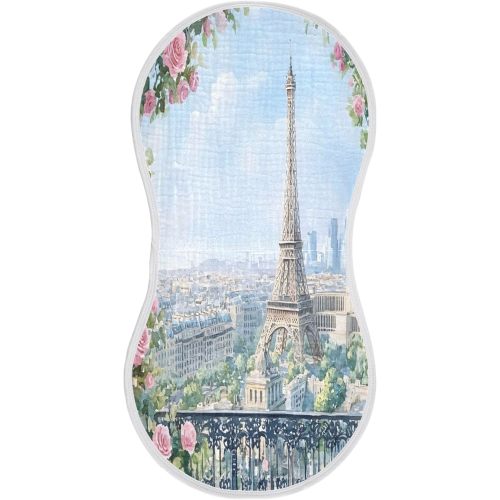 Watercolor Eiffel Tower Muslin Baby Burp Cloths Set of 1, Super Soft & Absorbent Burping Rags, Cotton Burp Clothes Shower Gift for Newborn, Baby Girls and Boys