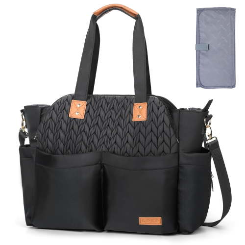 17-Pocket Large Waterproof Diaper Bag Tote - Twill Baby Bag with Portable Changing Pad, Crossbody Hospital Labor Delivery Bag for Mom, Newborn Essentials Gift