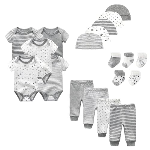 JELYLOVE Unisex Baby Boy Girl Layette Sets Bodysuits Pants And Accessories 19 Packs Comfort Infant Outfit New Born Essentials