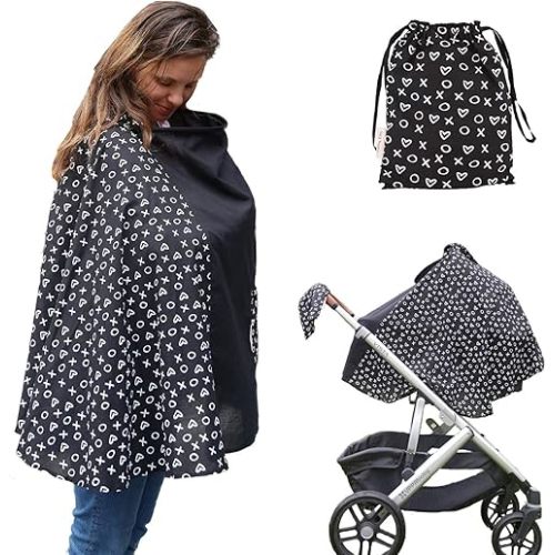 Milky Chic Nursing and Breastfeeding Poncho - Patent Pending 360 Full Coverage Wired Nursing Cover and Apron - Breathable, Soft Cotton - Carseat, Stroller Canopy - Multifunctional Baby Shower Gifts