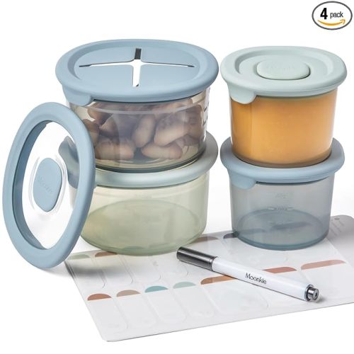 Moonkie Silicone Baby Food Containers | 8oz/4 oz Baby Food Storage Jars with Airtight Lids and A Snack Cup Lid | Freezer,Microwave and Dishwasher Safe, Reusable Baby Food Jars for Infant & Toddler