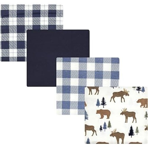 Hudson Baby Unisex Baby Cotton Flannel Receiving Blankets, Moose Bear, One Size
