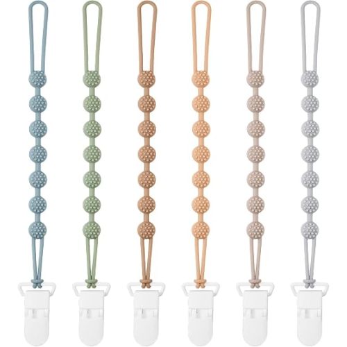 Eascrozn Baby Pacifier Clip, 6 Pack Silicone Pacifier Holder BPA Free