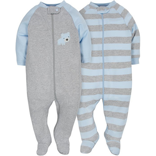 Baby Boys 2 Pack Organic Zip Front Sleep 'N Play - 0 - 3 Months - Grey/light Blue