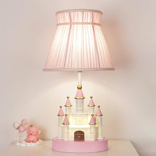 Cartoon Kids Castle Shape Resin & Fabric Shade Table Lamp - Pink, Modern, Cute for Girl's Room, Bedroom, Nursery & Living Room