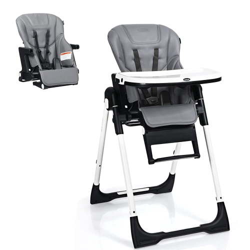 INFANS 4 in 1 High Chair–Booster Seat, Convertible Highchair w/Adjustable Height, Removable Tray, Detachable Cushion, Installation-Free, Simple Fold for Baby, Infant & Toddler, Gray