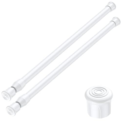 AIZESI 2PCS White Tension Rod 16 to 28 Inch, Adjustable Spring Curtain Rod No Drilling, Spring Tension Rods for Window DIY Projects Cupboard Wardrobe Small Curtain Rods Short Tension Rod