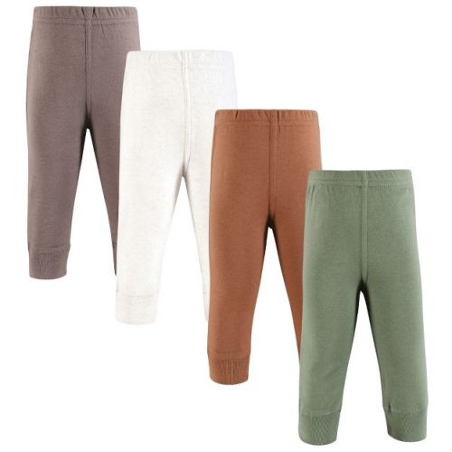 Hudson Baby Infant Baby Cotton Pants and Leggings 4-Pack, Sage Brown, 0-3 Months