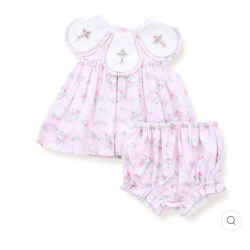 Floral Cross Smocked Diaper Set