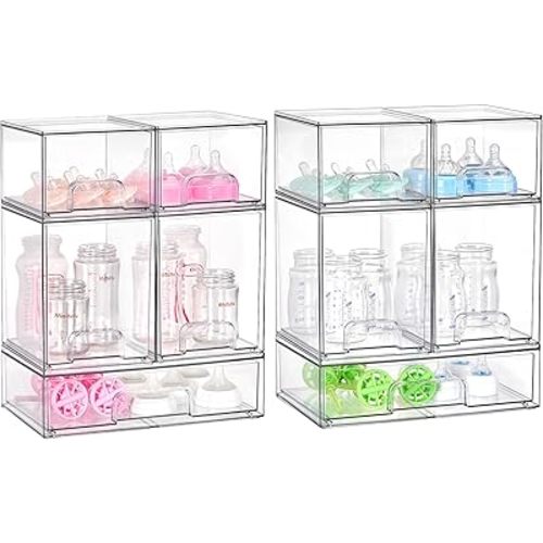 Vtopmart 10 Pack Clear Baby Bottle Organizer Set, Stackable Storage Drawers Ideal for Kichen Countertop, Vanity, Bathroom, Cabinet, Pantry Organization