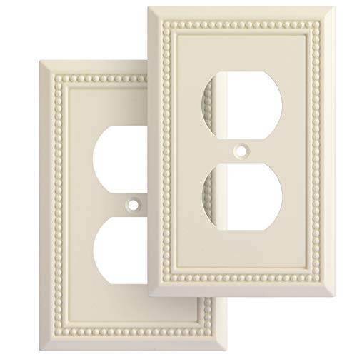 Henne Bery Sunken Pearls Heavy Duty Decorative Wall Plate Switch Plate Outlet Cover, Durable Solid Zinc Alloy (Single Duplex 2PK, Light Almond)