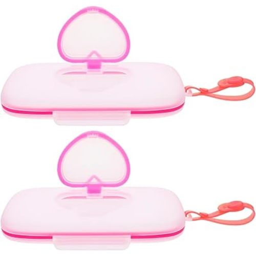 Healifty Baby Wipes Dispenser Box Portable Wet Tissue Pouch Case with Belt Clip for on The Go Lightweight Travel Wipe Holder for Stroller and Diaper Bag Compact Pink