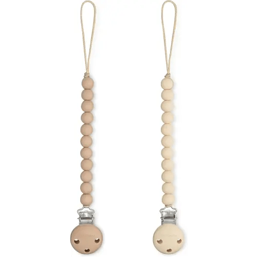 Comfy Cubs Pacifier Clips 2 Pack - 100% Food Grade Silicone Baby Pacifier Clips, BPA & PVC Free - CPSIA Certified, Lightweight and Flexible Baby Gifts - Beige & Light Beige