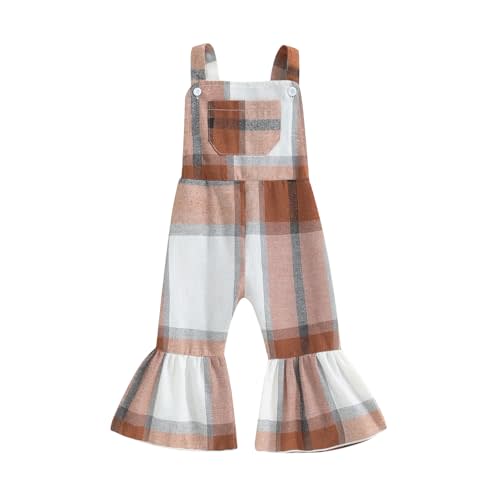 ZAXARRA Toddler Baby Girl Clothes Baby Girl Jumpsuit Flannel Plaid Baby Overalls Straps Bell-Bottom Fall Winter Outfits