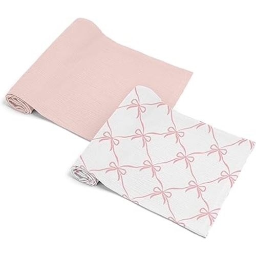 Sweet Jojo Designs 2-Piece Baby Muslin Swaddle Blanket Set (Pink Bows) for Girls, Infant Nursery, Lightweight Cotton Blanket for Newborns (Solid Blush, Elegant Bow for the Ballerina Ballet Collection)