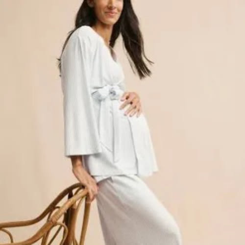 LAKE | Women | DreamModal Pajamas | English Rose Pencil Stripe Maternity Kimono Bundle