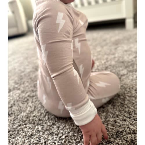Bamboo Baby Footie Pajamas: Beige Lightning Bolt Convertible Sleepwear