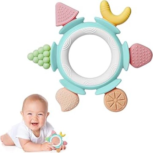 Hooku Silicone Teethers for Babies 6-12 Months, Teething Toys for Babies 0-6 Months, Baby Fruit Teethering Rings, BPA Free Baby Chew Toys, Infants Gifts