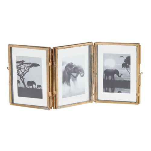 Antique Brass Hinged Triple Picture Frame