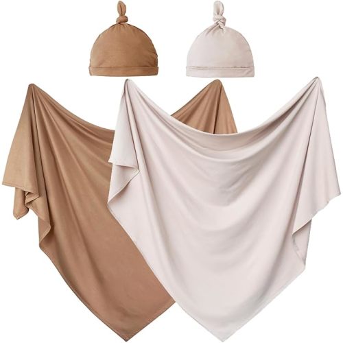 OWLOWLA 2Pack Newborn Swaddle Blanket with Hat Set Baby Wrap Swaddle Receiving Blanket Boys Girls