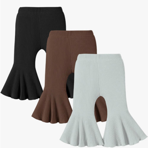 DREAM BUS 3-Pack Baby and Toddler Girls Flared Pants, 0-24 Months