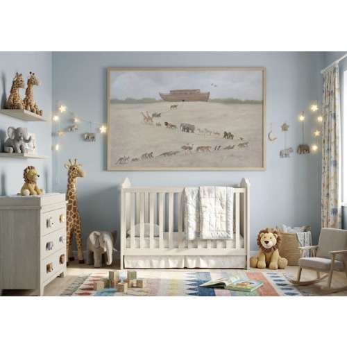 Noahs Ark Wall Art Poster, Bible Home Decor, Scripture Nursery, Christian Gift