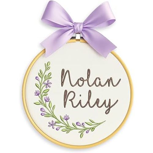 Personalized Baby Name Sign Welcome Baby Announcement Sign Newborn Baby Embroidery Hoop with Bows Baby Hospital Name Sign Custom Infant Baby Name Baby Shower Gifts (12)