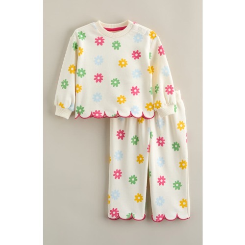 Scallop Hem Cotton Blend Top & Pants Set