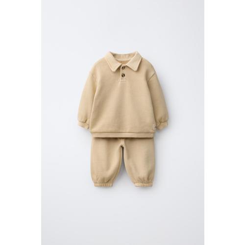POLO COLLAR SWEATSHIRT AND JOGGER PANTS SET - Light beige | ZARA United States