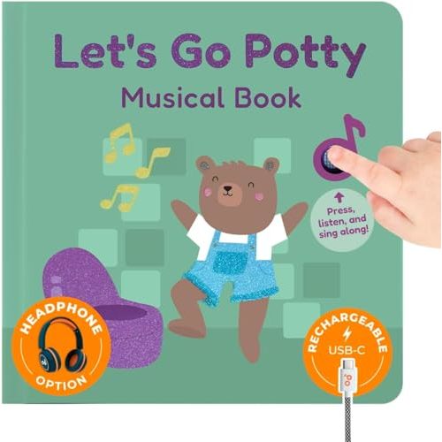 Cali's Books Potty Training Music Book for Toddlers 1-3 Years Old | Headphone Jack for Private Listening, USB-C Rechargeable, Toddler Learning Musical Book