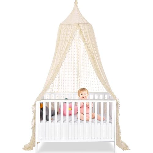 Bed Canopy for Girls - Princess Bed Canopy - Crib Canopy for Boys and Girls Bedroom Decor, Suitable for Use in Cribs Canopy Bed Curtains (Beige)