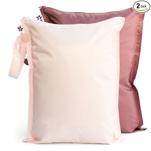 Tiny Twinkle Mess Proof Wet Bags | 2-Pack Reusable Waterproof Wet Bags for Swimsuits | Baby Clothes | Travel & Diaper Bag (Rose, Burgundy)