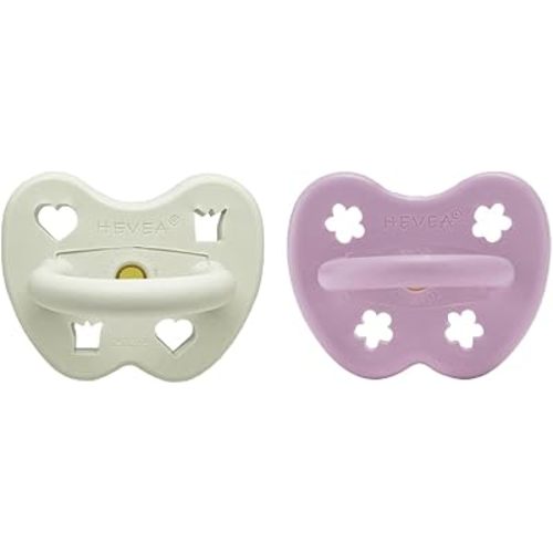 HEVEA Natural Rubber Pacifier Orthodontic 3-36 Months – Hygienic One Piece Design for Newborns to Toddlers, BPA-Free, Soft & Durable – 2-Pack (Polar Blossom)
