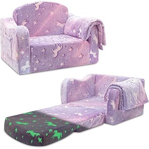 Airpanda Comfy Kids Sofa Chair, 2-in-1 Fold Out Couch with Blanket