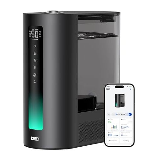 DREO 6L Humidifiers for Bedroom, Smart Warm & Cool Mist for Large Room, 60Hr Quiet Runtime for Baby, Plant, Humidity Sensor, Indicator Light, 12H Timer, Google/Alexa, Black