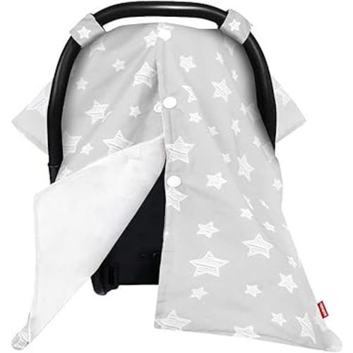 Baby Carseat Canopy, Opening Minky Car Seat Cover for Babies, Star Print Grey Car Seat Canopy Nursing Scarf, Warm Carseat Canopy for Newborn