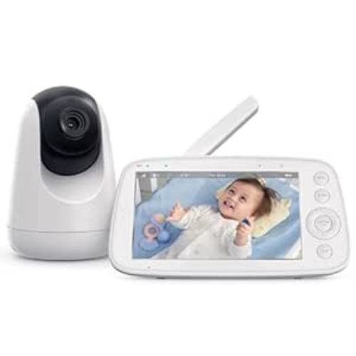 HiPP Baby Monitor, 5" 720P Video Baby Monitor with Pan-Tilt-Zoom Camera, Audio and Visual Monitoring, Infrared Night Vision and Thermal Monitor，2-Way Talk, 900ft Range, 4500mAh Rechargeable Battery - 1 Camera + 1 Monitor - White