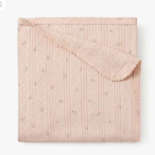 Blush Floral Organic Cotton Pointelle Baby Blanket – Elegant Baby